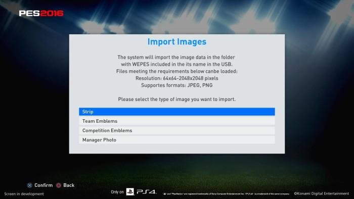 PES 2016_Edit Mode  ML  myClub_01-import images directly from a USB